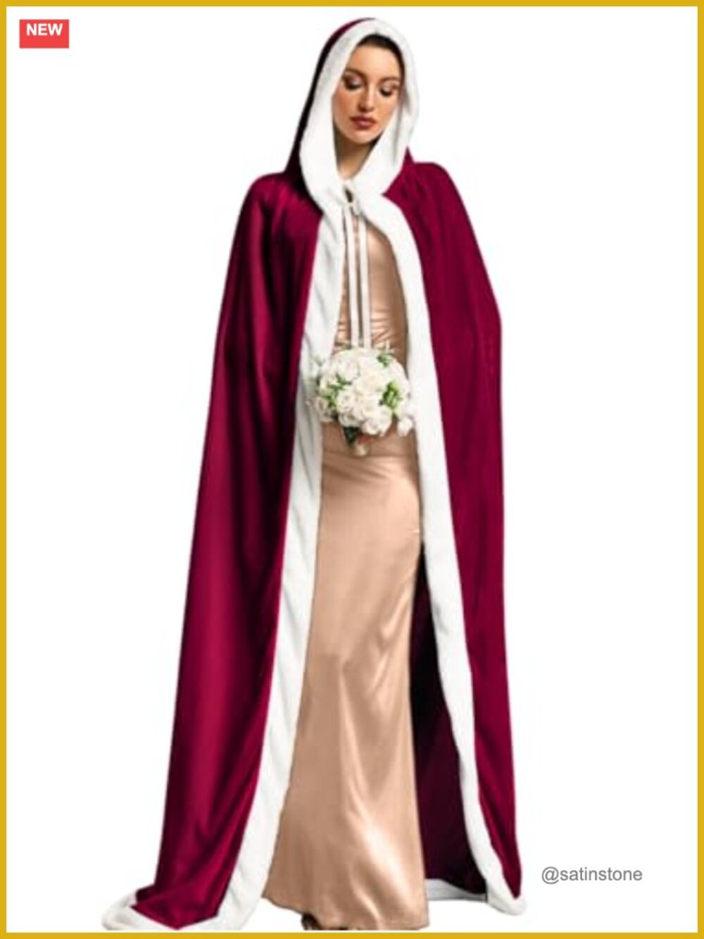 Womens Velvet Cloak Hooded Fur Trim Cape Coat Christmas Halloween